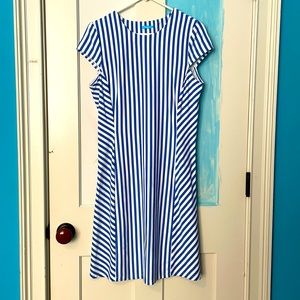 J.McLaughlin column jersey dress blue stripe Large